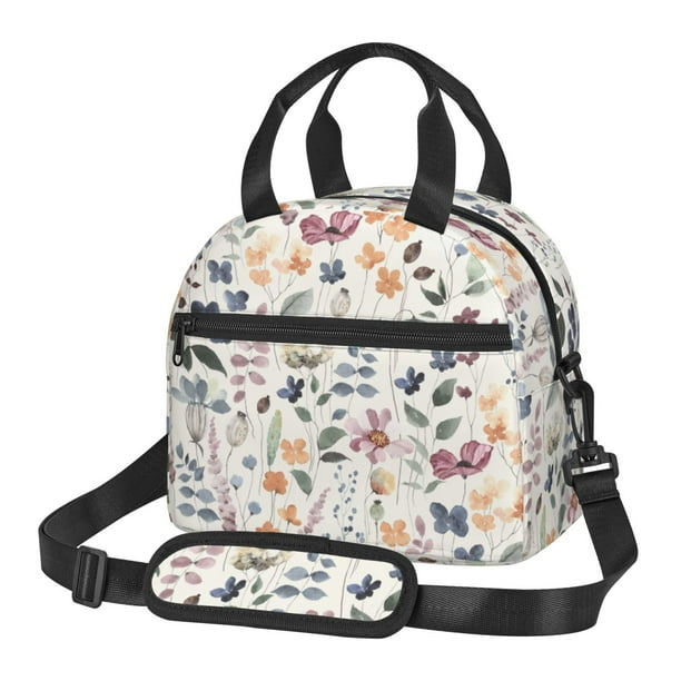 Balery Watercolor Floral Bolsa de Almuerzo Impresa, Caja de Almuerzo Reutilizable, Bolsa Térmica Aislada para Almuerzo, Bolsa Antiderrames