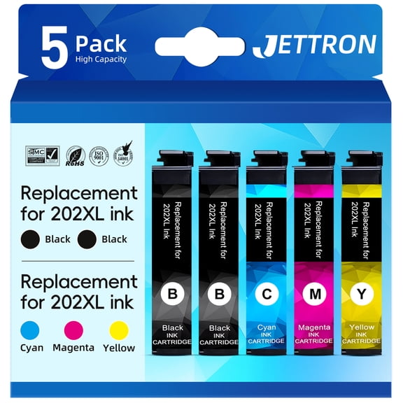 202 XL Ink Cartridge Compatible for Epson 202 202XL T202 Ink Cartridgefor Workforce WF-2860 Expression Home XP-5100 All-in-one Printer(5-Pack)