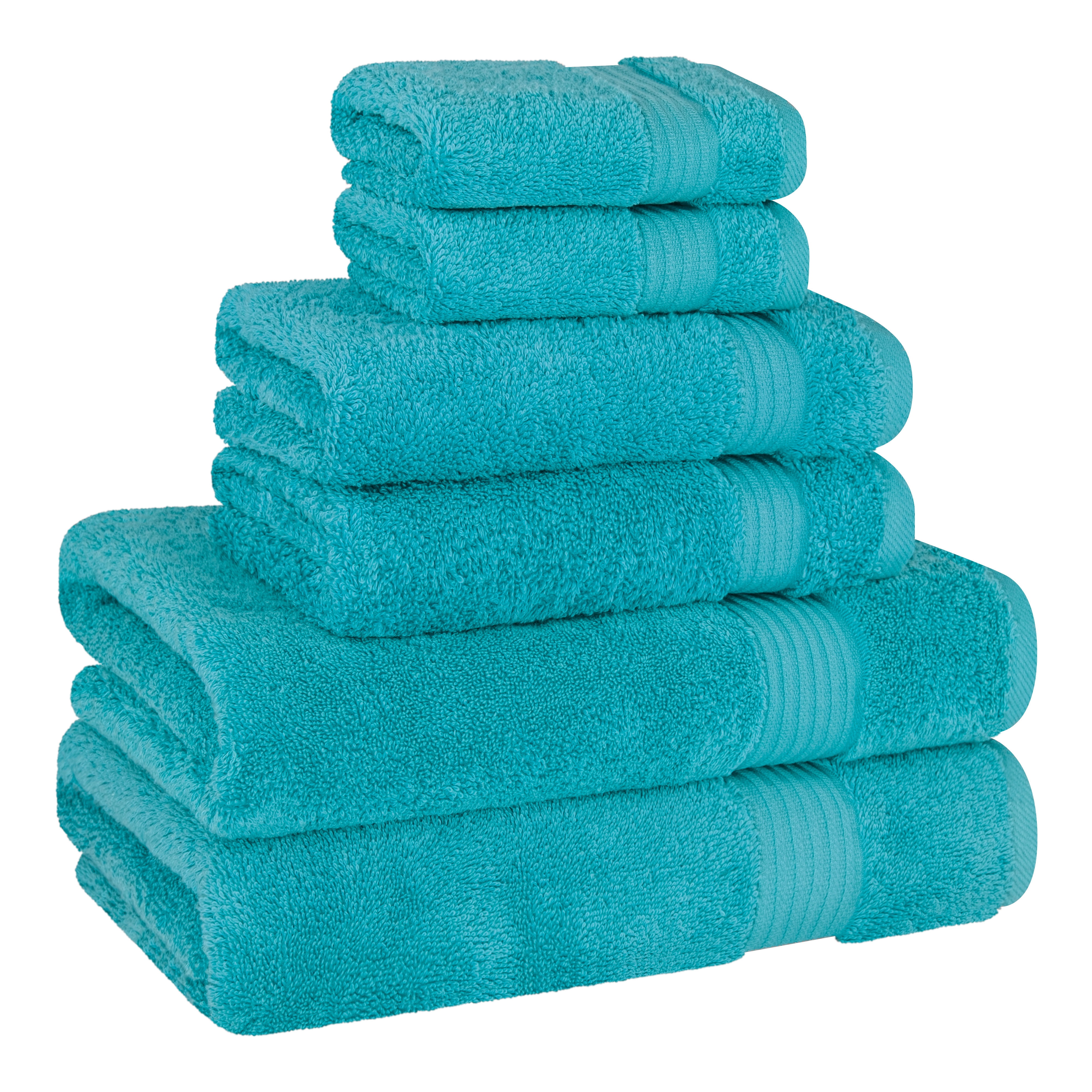 Cotton Paradise 100% Cotton 6 Piece Towel Set, Soft Absorbent Quick Dry Towels for Bathroom, Aqua Blue