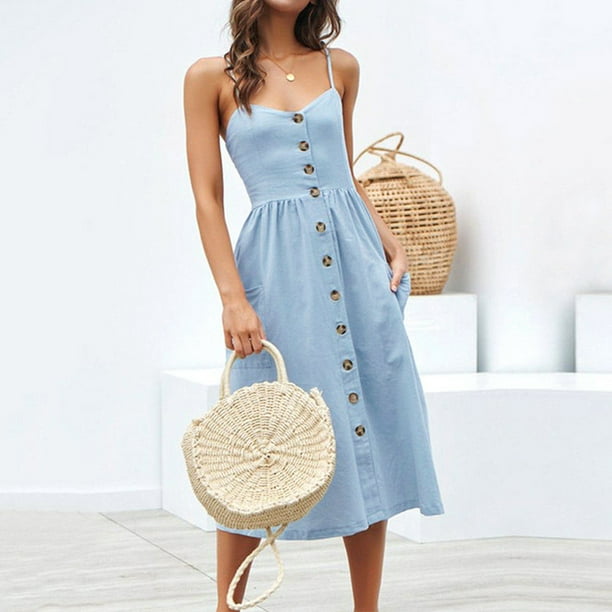 Vestido Midi Elegante Vestido ajustado para mujer Estilo bohemio Ajuste holgado Cuello en V Color sólido Traje de vacaciones Cgtredaw Celeste M para Mujer