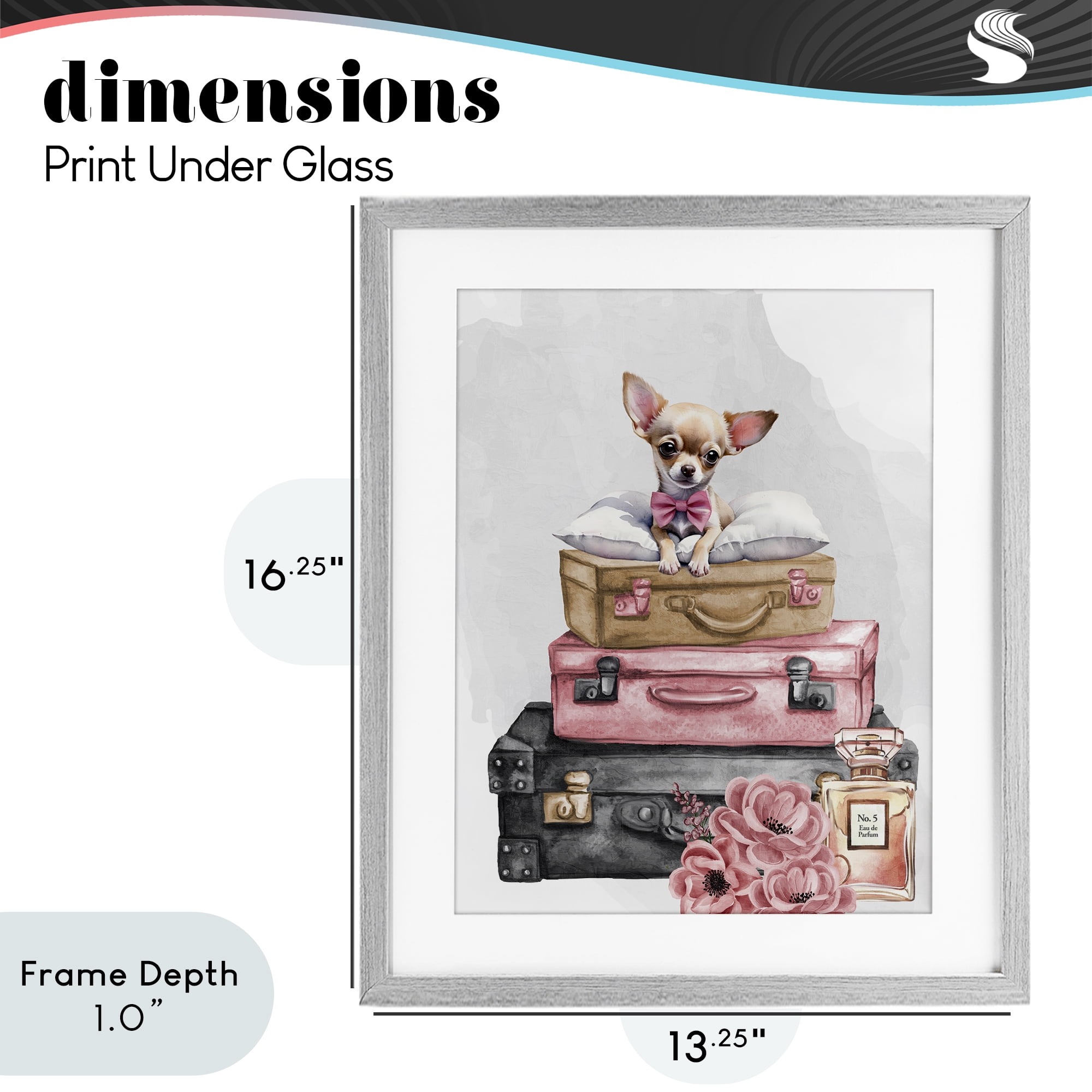 Stupell Industries Trendy Pup Travel Gray Framed Print Under Glass, design by Kim Allen
