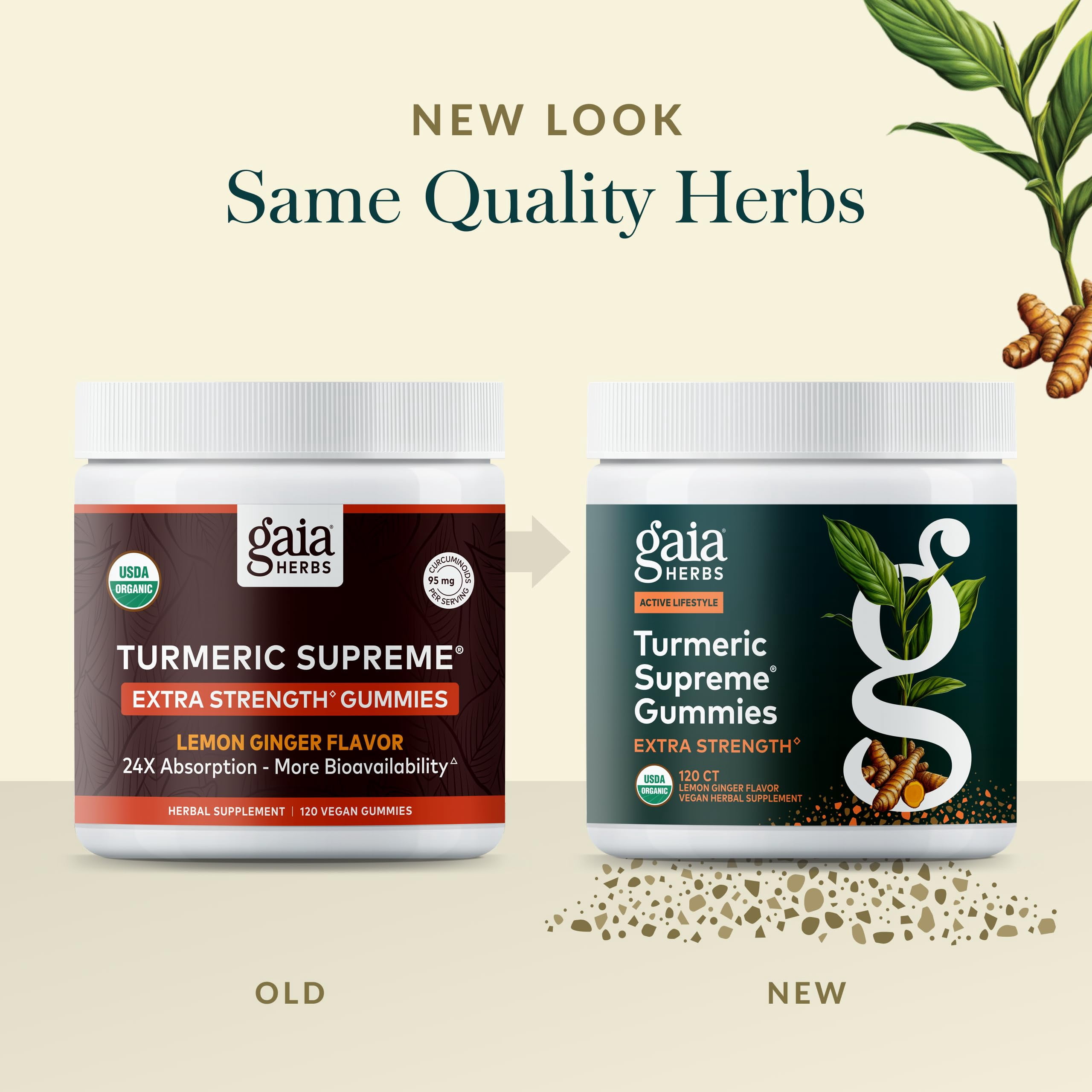 Gaia Herbs Turmeric Supreme Extra Strength Gummies - Supports Swelling Relief to Help Maintain an Active Lifestyle - Lemon Ginger Flavor - 120 Vegan Organic Gummies (40-Day Supply)