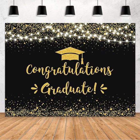 Black and Gold Graduation Backdrop Class of 2024 Graduation Party Decorations Congratulation Graduate Backdrop 2024 Congrats Grad Banner Prom Party Decoration Photo Booth Props