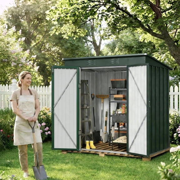Lofka 6 x 4 ft. Outdoor Metal Storage Shed with Lockable Doors & Updated Frame for Backyard, Garden, Green