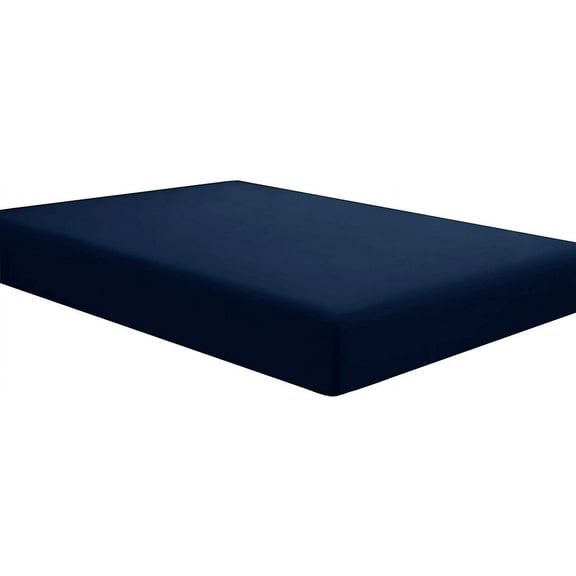 800 TC Single 1-Piece Fitted / Bottom Sheet !! Egyptian Cotton !! Solid COLORS - King Size - Solid Colors { Navy Blue } Deep Pocket 12" Inches By KM LINEN