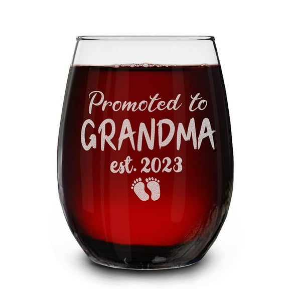 Shop4Ever® Promoted To Grandma Est 2023 Engraved Stemless Wine Glass Gift for First Time Grandmother, New Grandma, Grandma to Be, Grammy