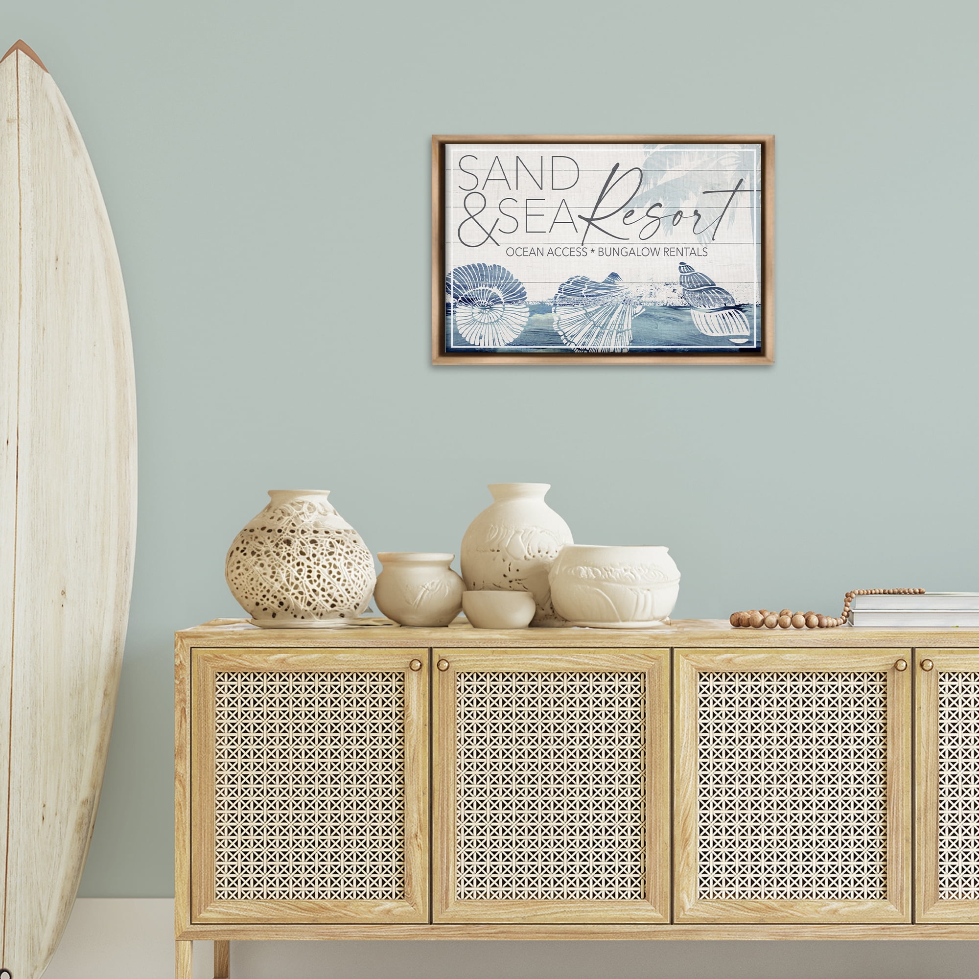 Stupell Industries Sand & Sea Resort Nautical & Beach Painting Brown Floater Framed Canvas Art Print Wall Art, 25 x 17