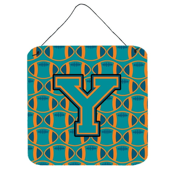 Letter Y Football Aqua Orange and Marine Blue Wall or Door Hanging Prints