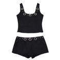 thumbnail image 5 of Arlun 2 Piece Sets for Women Summer Sleeveless Scoop Neck Tank Top and Shorts 2026 Fashion Music Festival Party Black Matching Outfits with Punk Hollow out Metal Circles Design Black S, 5 of 5