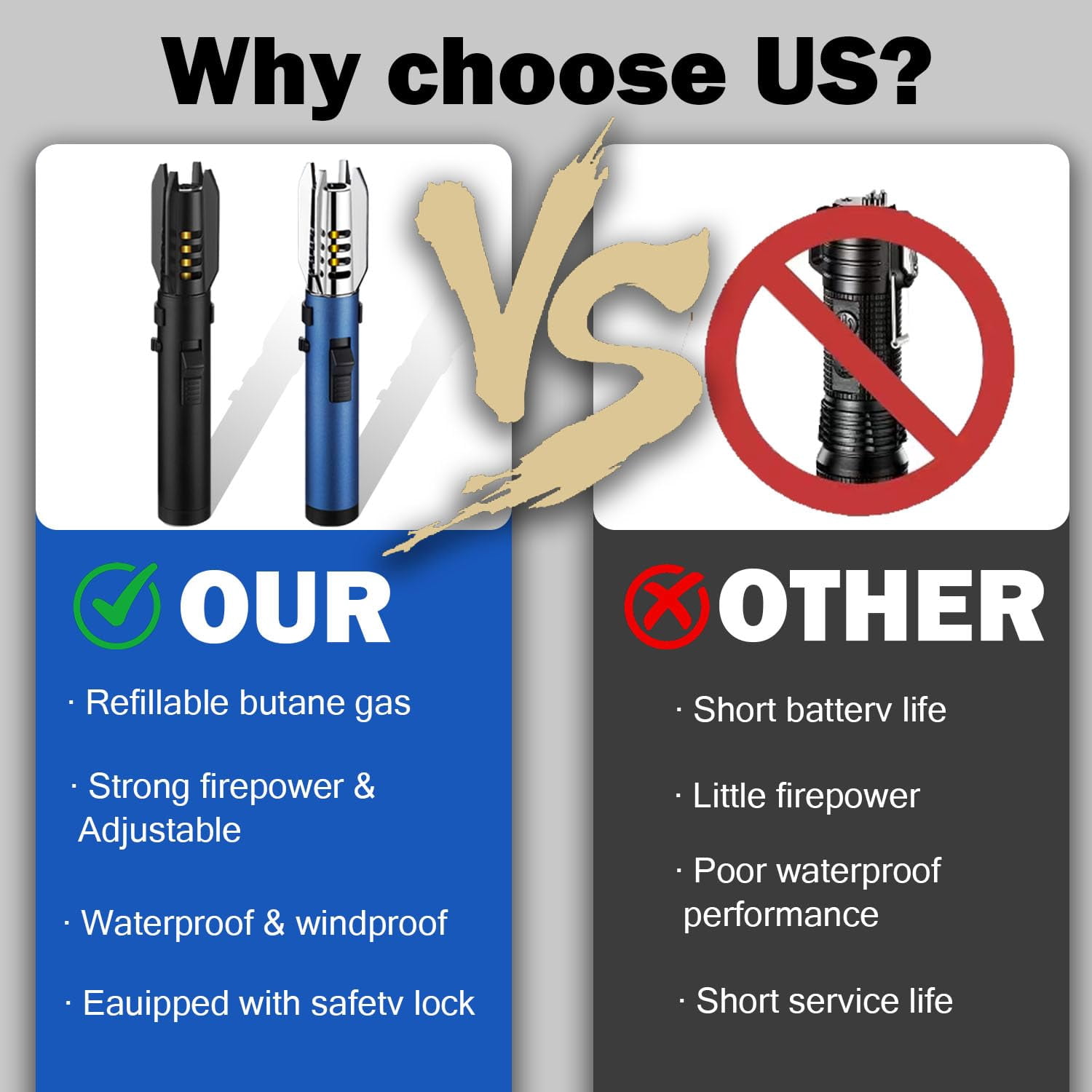 Plasma Lighter, Torch Lighter - Electric Adjustable Windproof Straight Flame with Safety Lock for Candles BBQ