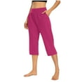 thumbnail image 1 of pantalón elástico de cintura alta 3/4 para mujer pantalones de pierna capris anchos con ajuste activo casual pantalones con bolsillos rosa intenso / m, 1 of 7