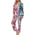 thumbnail image 2 of YOIAVAIOY Ensemble de Pyjama pour Femmes à Imprimé de Noël, Blocs de Couleur, Ensembles de Pyjama Graphiques de Noël, 2 Pcs, T-Shirts à Col Rond et Pantalons à Jambe Grand, Tenue de Nuit Décontractée Assortie, Violet G, 2 of 6