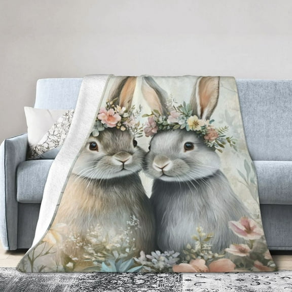 Rabbit Flannel Blanket for Adults – Cozy Throw for Sofa Bed or Office Use for All Seasons 80x60