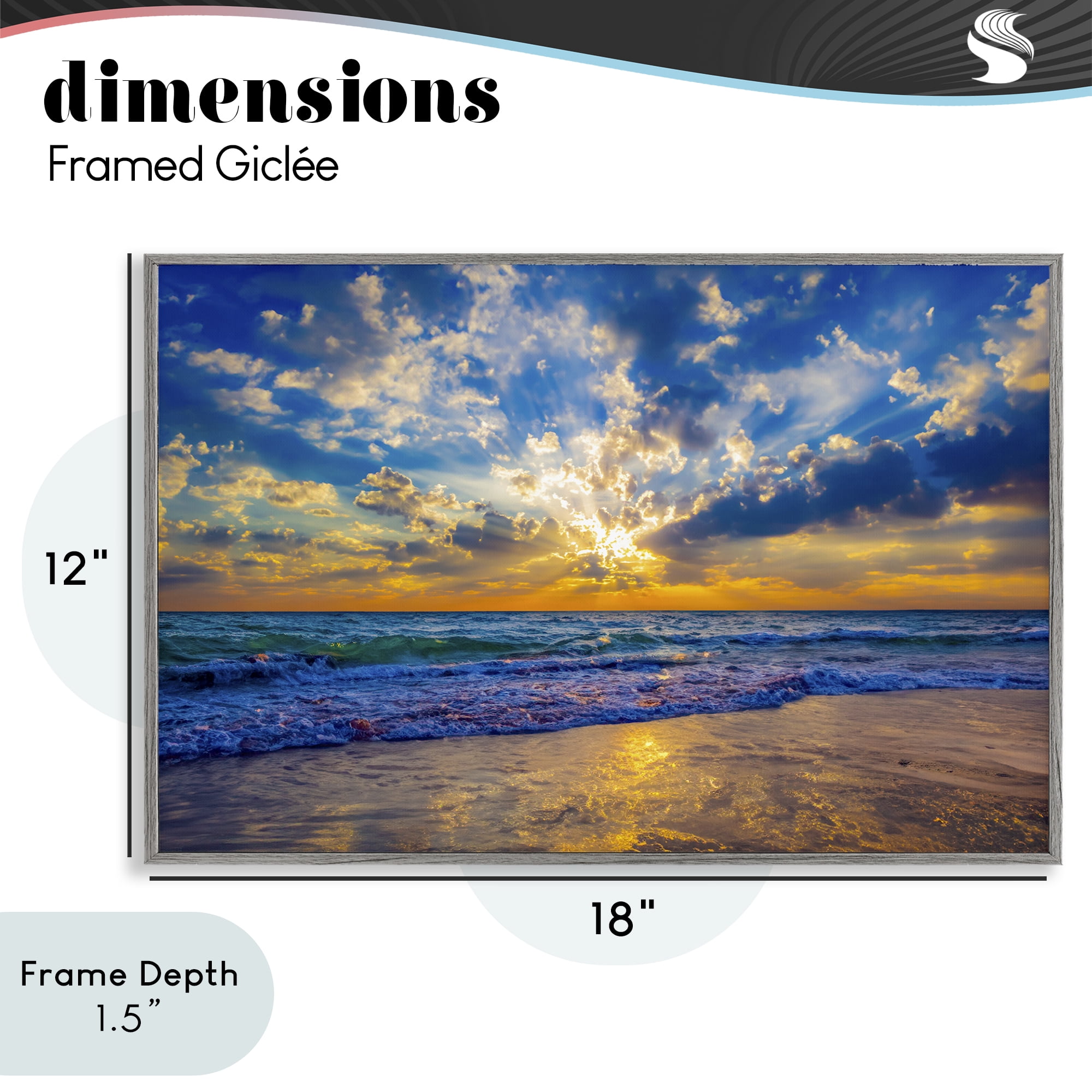 Stupell Industries Golden Blue Sun Ray On Beach Gray Framed Giclee Art, design by Eszra Tanner