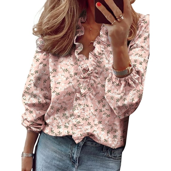 DYMADE Women Plus Size Long Sleeve Ruffle Blouse Elegant Top