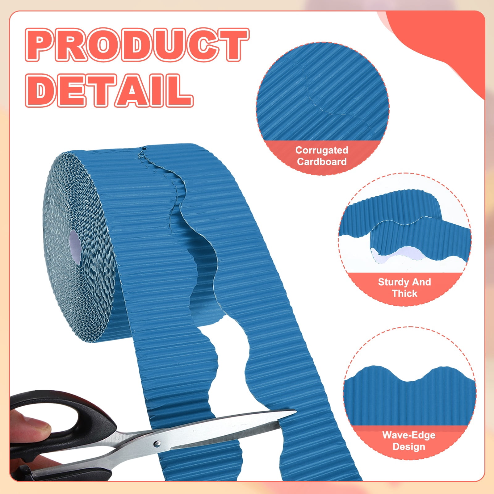 Uxcell 2 Rolls 24.6ft Bulletin Board Border, Scalloped Trim Paper Corrugated Paper Wavy Border for Bulletin Crafts Offices DIY Project Party Cork Poster, Sapphire