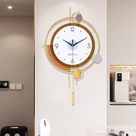 Large Wall Clock Metal Creative Decor Modern Silent Big Wall Clock Non Ticking Battery Operated Quartz Clock for Living Room Kitchen Bedroom Decorative Bathroom Outdoor Indoor ,15*23Inch Golden