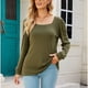 thumbnail image 2 of Camiseta verde de manga larga para primavera y otoño, talla M Top de punto holgado con cuello ancho, 2 of 8