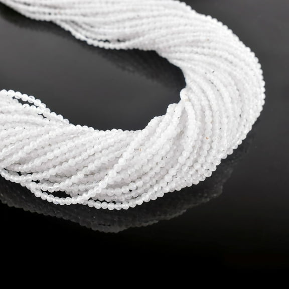QNAVIC Natural White Moonstone Gemstone Micro Faceted Rounds Beads Strand Drilled Stone Chakra Healing Crystals DIY Jewelry Making Wholesale Bulk Loose Supply Strand 30 Centimeter (1 Strand)