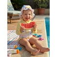 thumbnail image 4 of BemeyourBBs Toddler Baby Girl One Piece Swimsuit with Sun Hat Infant Girls Bathing Suit Long Sleeve Rash Guard Seashell Starfish/Fruit Print Zipper Swimwear and Sun Cap Summer Pool Beachwear, 4 of 9