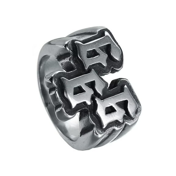 PAMTIER Men's Stainless Steel Vintage Gothic Punk Lucky Number 666 Biker Ring Cool Amulet Knight Party Band Silver Size 7