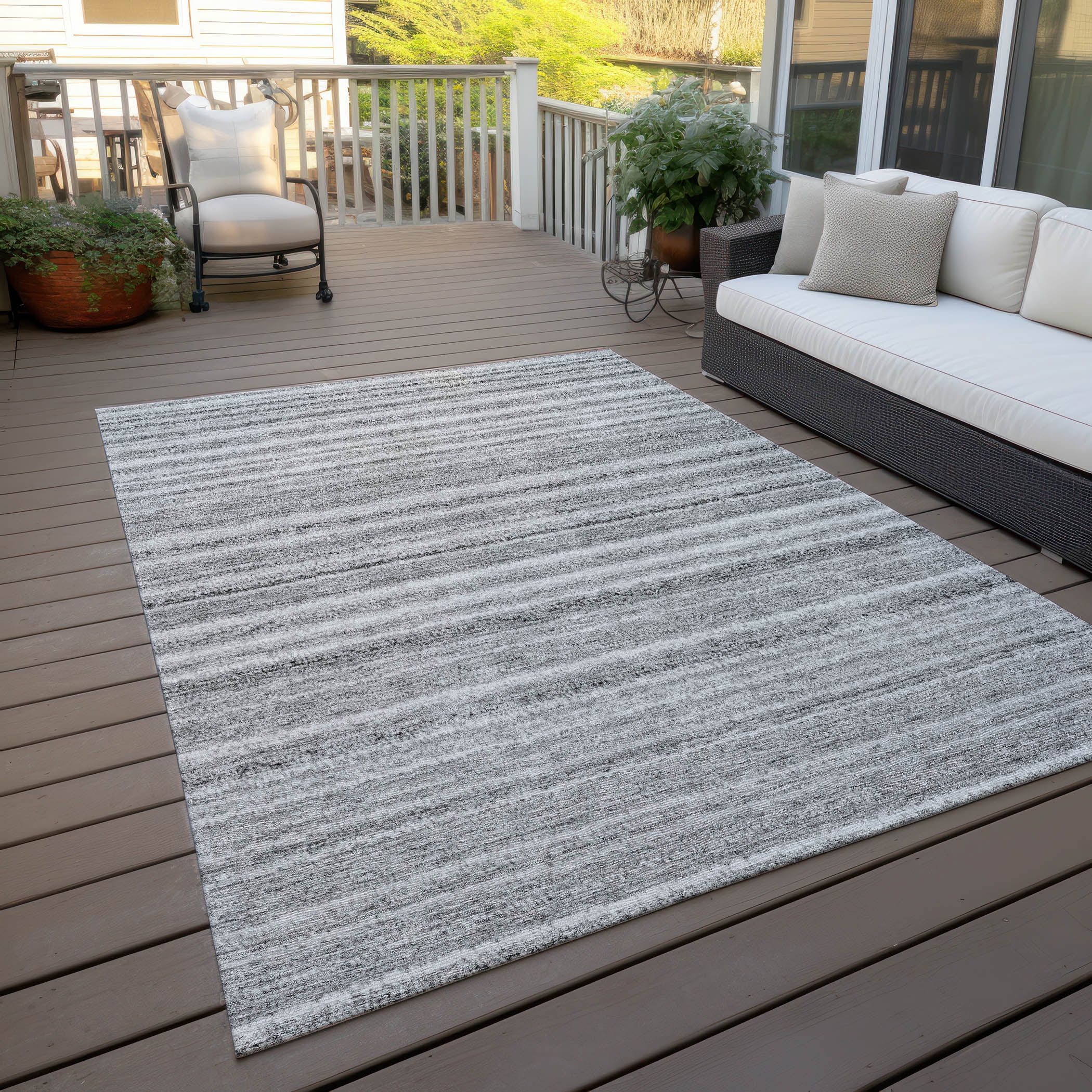 Addison Rugs Chantille Indoor/Outdoor Transitional Stripes Gray Washable Rectangle Rug, 3' x 5'