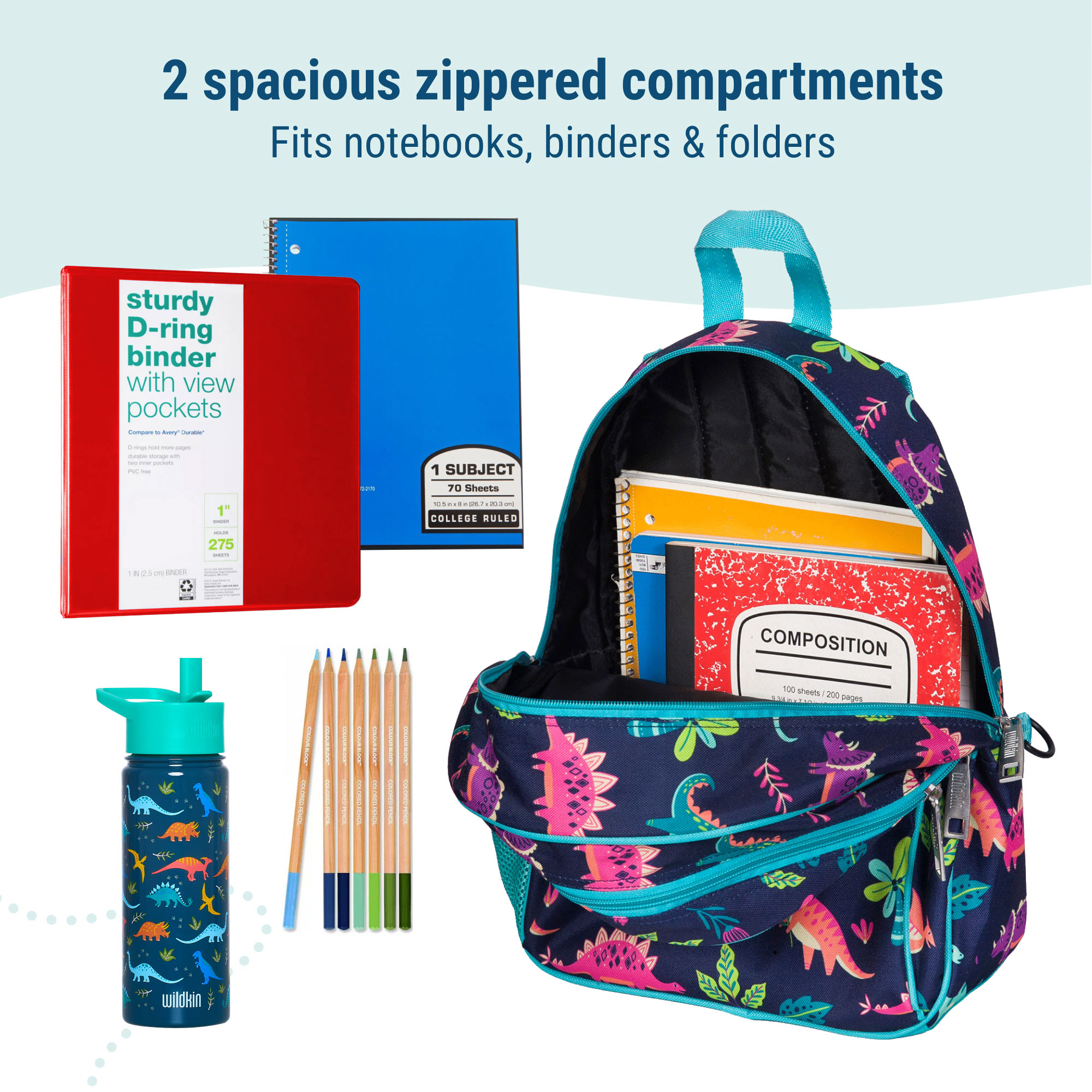 Mochila escolar y de viaje Wildkin para niños y niñas de 15 pulgadas (Dino Pals) 3