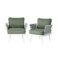 thumbnail image 2 of Christopher Knight Home Outdoor Rope Woven Lounge Chairs with Cushions, Steel Frame, Off White+Green, Set of 2, 2 of 7