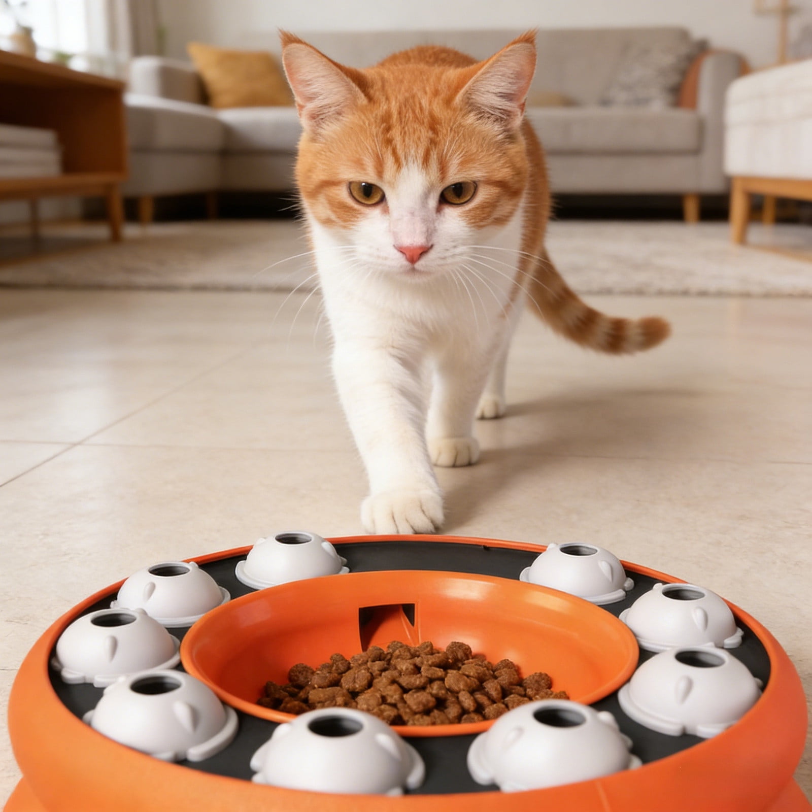 Interactive Cat Slow Feeder Bowl With Automatic Food Dispenser Puzzle For Indoor Cats