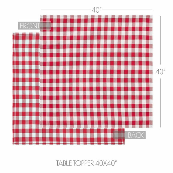 VHC Brands Annie Buffalo Check Red Table Topper 40x40, Kitchen and Dining Room Decor, Tabletop Accessory, Cotton, Annie Buffalo Check Collection, Square 40x40, Country Red