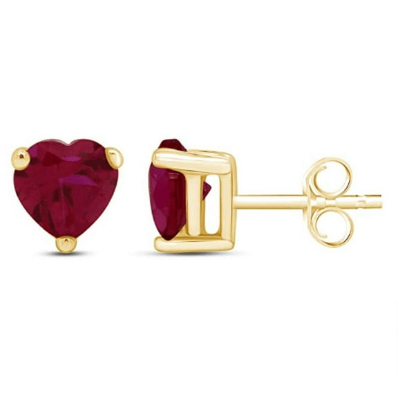 Bonjour Jewelers 24k Yellow Gold Plated 2 Cttw Ruby Heart Stud Earrings