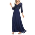 thumbnail image 5 of KaLI_store Fall Dresses for Women 2023 Wedding Guest Wedding Guest Dresses, Fall Lace Mother of The Bride Summer Dress with Belt Short Sleeve Navy,L, 5 of 5