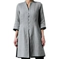 thumbnail image 2 of ZOHIUM Shirts for Women Women's Cotton Linen Medium Long Slim Slim Waist Slim Sleeve Cardigan Shirt Summer Shirts for Women 2066 Blouses Womens Blouses Dressy Casual (Gray,XXXXL), 2 of 6