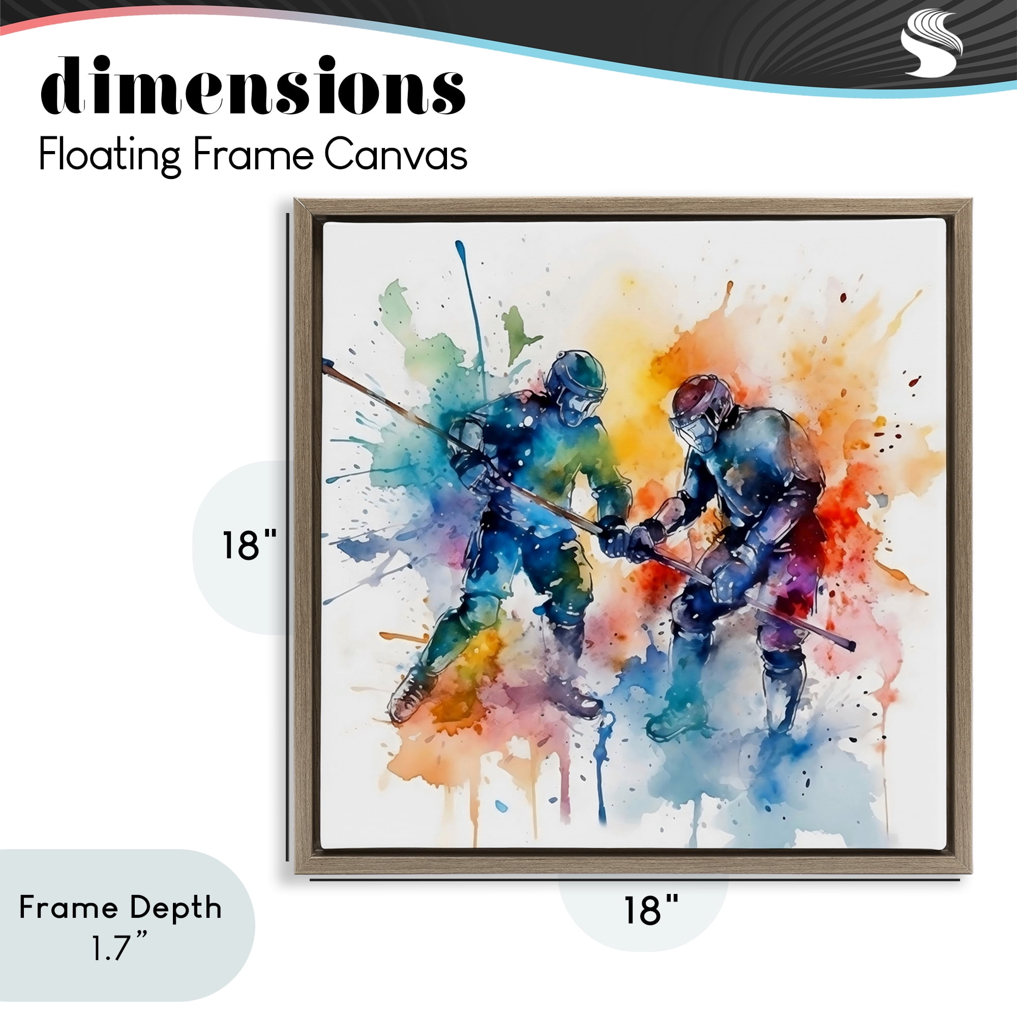 Stupell Industries Watercolor Hockey Faceoff Brown Framed Floater Canvas Wall Art, design by Creative Studio