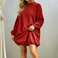 thumbnail image 2 of Yeaiivve Womens Oversized Sweatshirts Dress Adjustable Drawstring Balloon Hem Tunic Sweatshirt Fashion Casual Long Sleeve Pullover Tops with Pockets Red,XL, 2 of 9