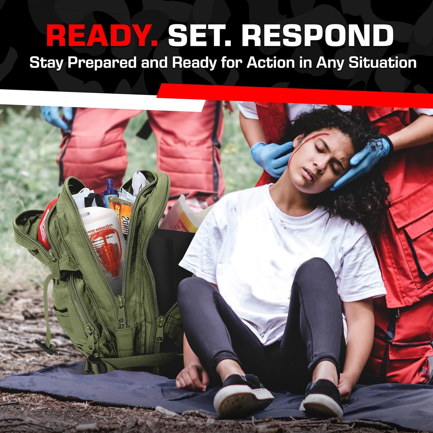 MEDITAC Rucksack Trauma Kit Feat. Tight Bandage, Chest Seal, Israeli Bandage and Gauze Dressing – Olive Drab