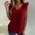 thumbnail image 2 of YigeTops Women's Plaid Trim V Neck Blouse Sleeveless Loose Tank Tops Casual Summer Tunic Tops Red S, 2 of 6