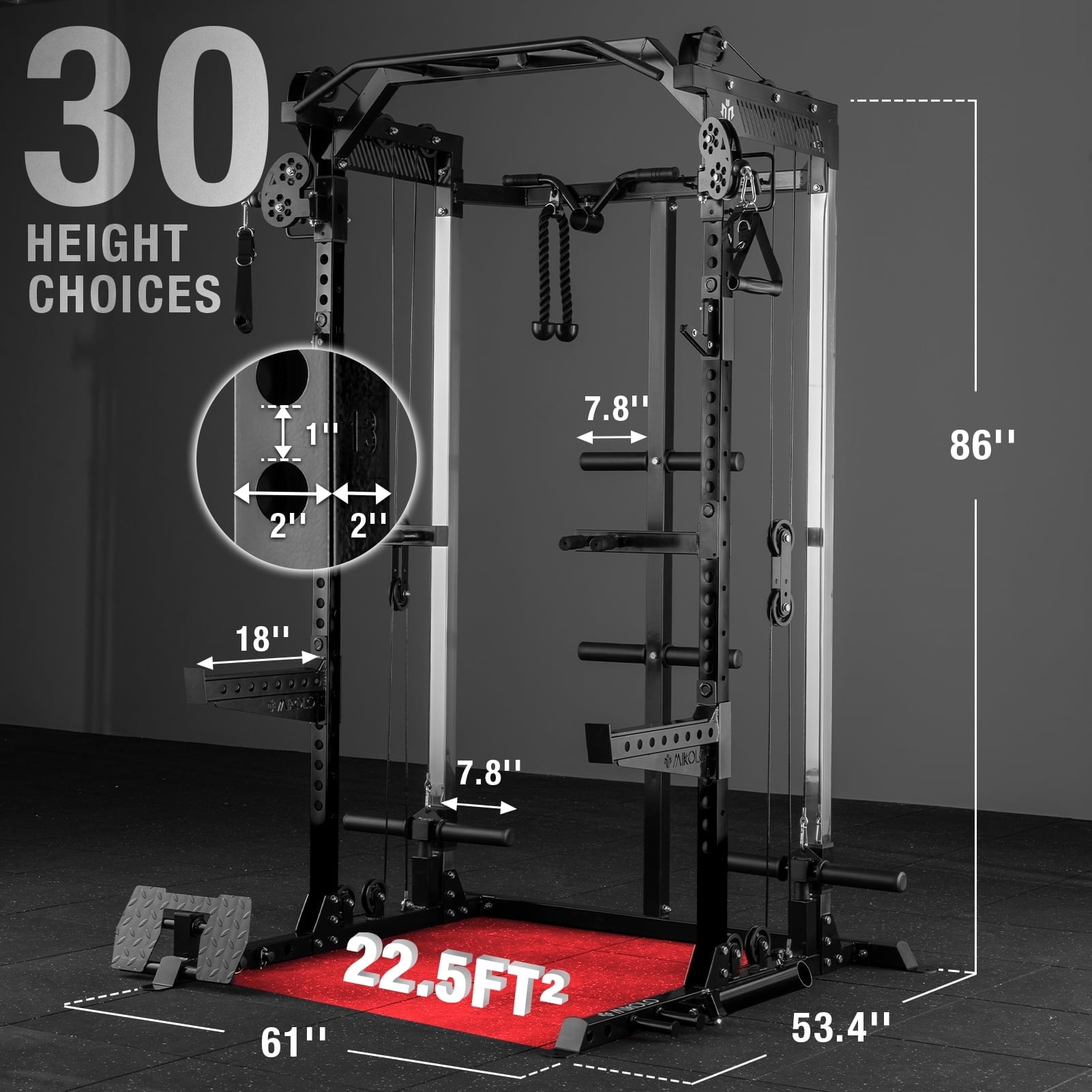 Mikolo Power Rack Cage, Weight Rack with Dual Pulley Cable Crossover Machine,Multi-Function Squat Rack with J Hooks,Dip Bars and Landmine for Home Gym (Black)
