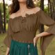 thumbnail image 3 of Neewe Womens Classic Plain Renaissance Peasant Blouse Off Shoulder Long Sleeve Trumpet Sleeve Tops, 3 of 5