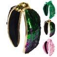 thumbnail image 4 of LSQii Headbands for Women Mardi Gras Outfit Non Slip Clip Wide Head Band Sparkle Sequin Glitte Masquerade Fashion Party Accessories Carnival Purple, 4 of 5