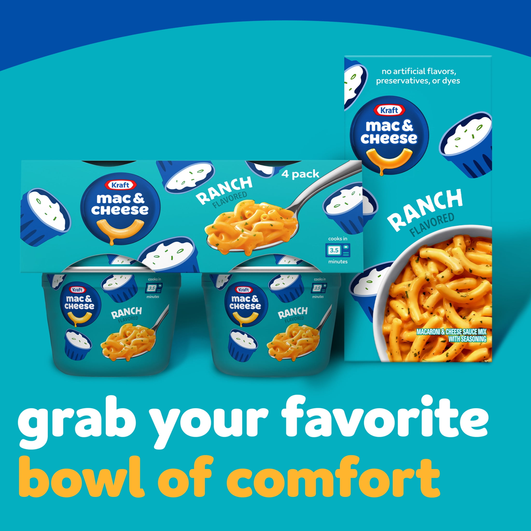 (6 pack) Kraft Mac and Cheese, 4 Cups, for Easy Dinner or Dinner Sides, Ranch Flavored, No Artificial Flavors, Preservatives or Dyes, 2.05 oz