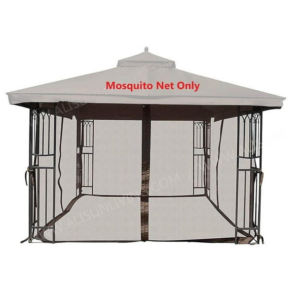 12x12 Gazebo Mosquito Netting Brown - Universal Insect Netting Enclosure Replacement - 4 Zippered Walls with Grommets & Rings - Outdoor Patio Protection