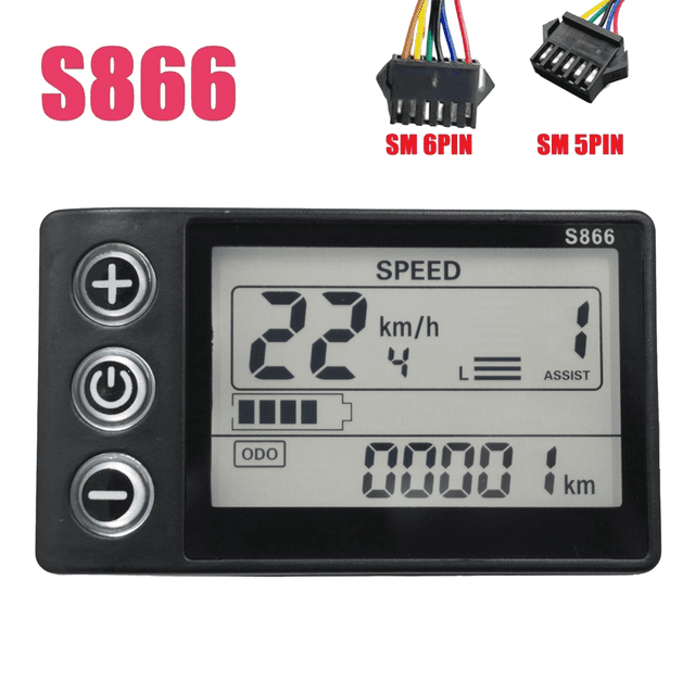 24V 36V 48V 60V S866 Controller Panel Dashboard Electric Bike LCD Display for Electric E-Bike Scooter(SM Plug 6PIN)