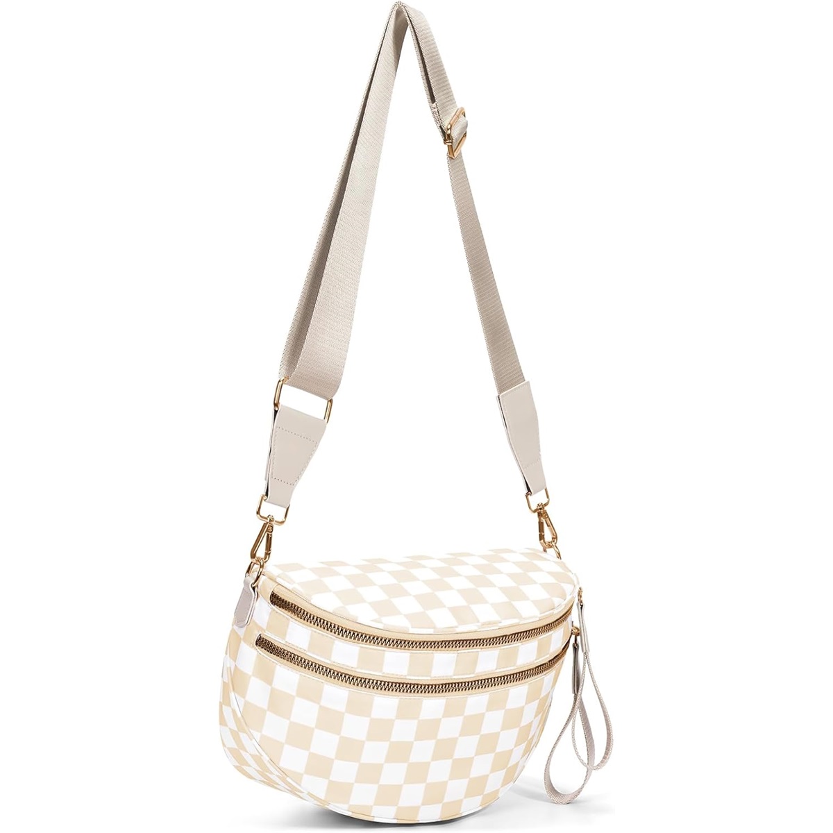 Luxury Checkered Crossbody Bag,Spacious Bum Bags for Women Nylon Crossbody Fanny Packs Checkered Purse Belt Wallet
