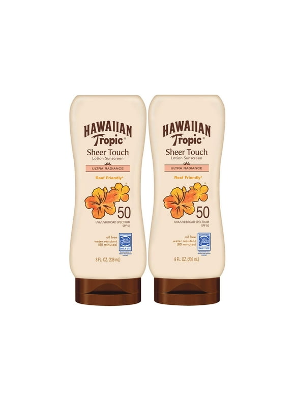 Hawaiian Tropic Sheer Touch Lotion Sunscreen Spf 50, 8Oz | Hawaiian Tropic Sunscreen Spf 50, Sunblock, Oxybenzone Free Sunscreen, Body Sunscreen Pack Spf 50, 8Oz Each Twin Pack