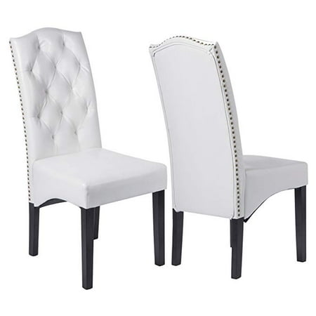Merax High Back Nailhead Dining Chair, 2-Piece Set, White PU Leather