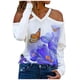 thumbnail image 1 of Moda mujer Casual manga larga fuera del hombro Halter cuello en V estampado de mariposa Top blusa Pompotops  gfhjh22984, 1 of 5