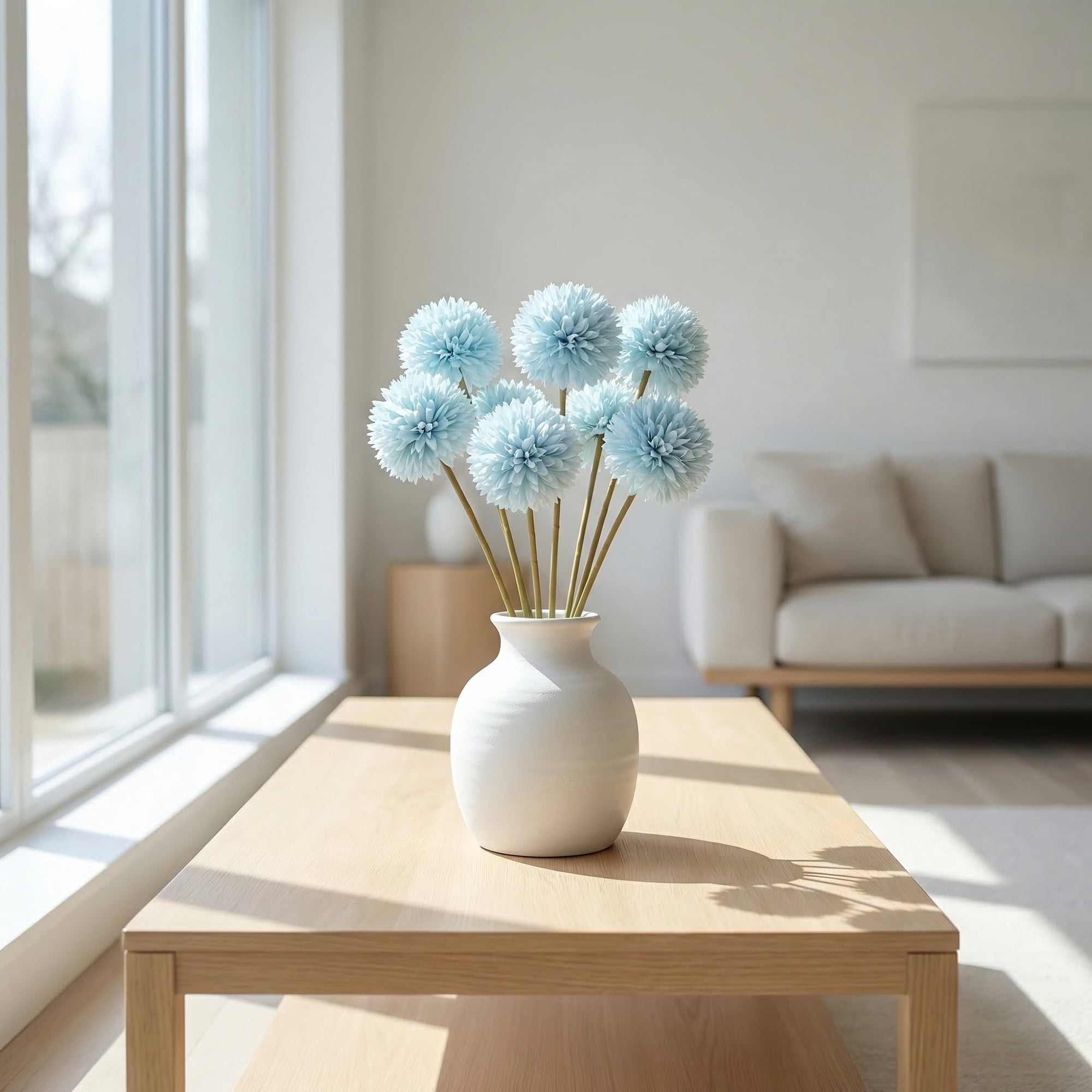 Unique Bargains 12Pcs Artificial Dandelion Flower Silk Pompon Bouquet Blue 11.4in