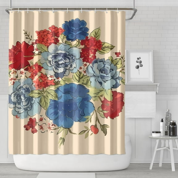 Pioneer Colorful Floral Shower Curtain for Bathroom Home Decor Bathtubs Waterproof Fabric Curtain with 12 Hooks 72x84in
