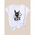 thumbnail image 3 of T-Shirt Graphique Rock Love pour Femmes - T-Shirt à Manches Courtes Col Rond en Polyester Blanc Décontracté et Élégant avec Imprimé Noir, Lavable en Machine pour Printemps/été/fête des Pères, Fête des Mères, Nouvel An, Printemps, 3 of 7